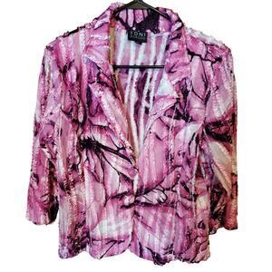 Toni Morgan‎ Womens Size PL Blazer Jacket Pink Ruffle Textured 3/4 Sleeve